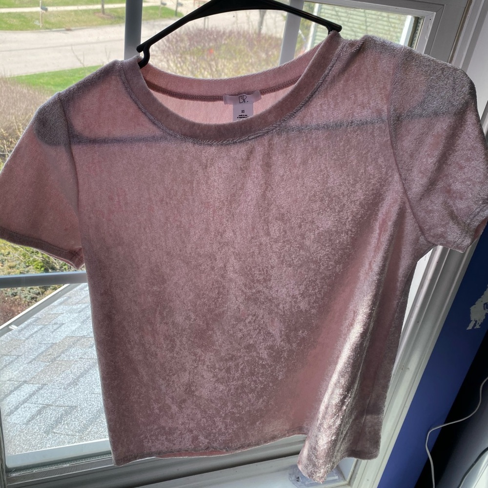 Pink velvet t-shirt.
